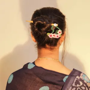 Wooden Hair Stick Pink And Green