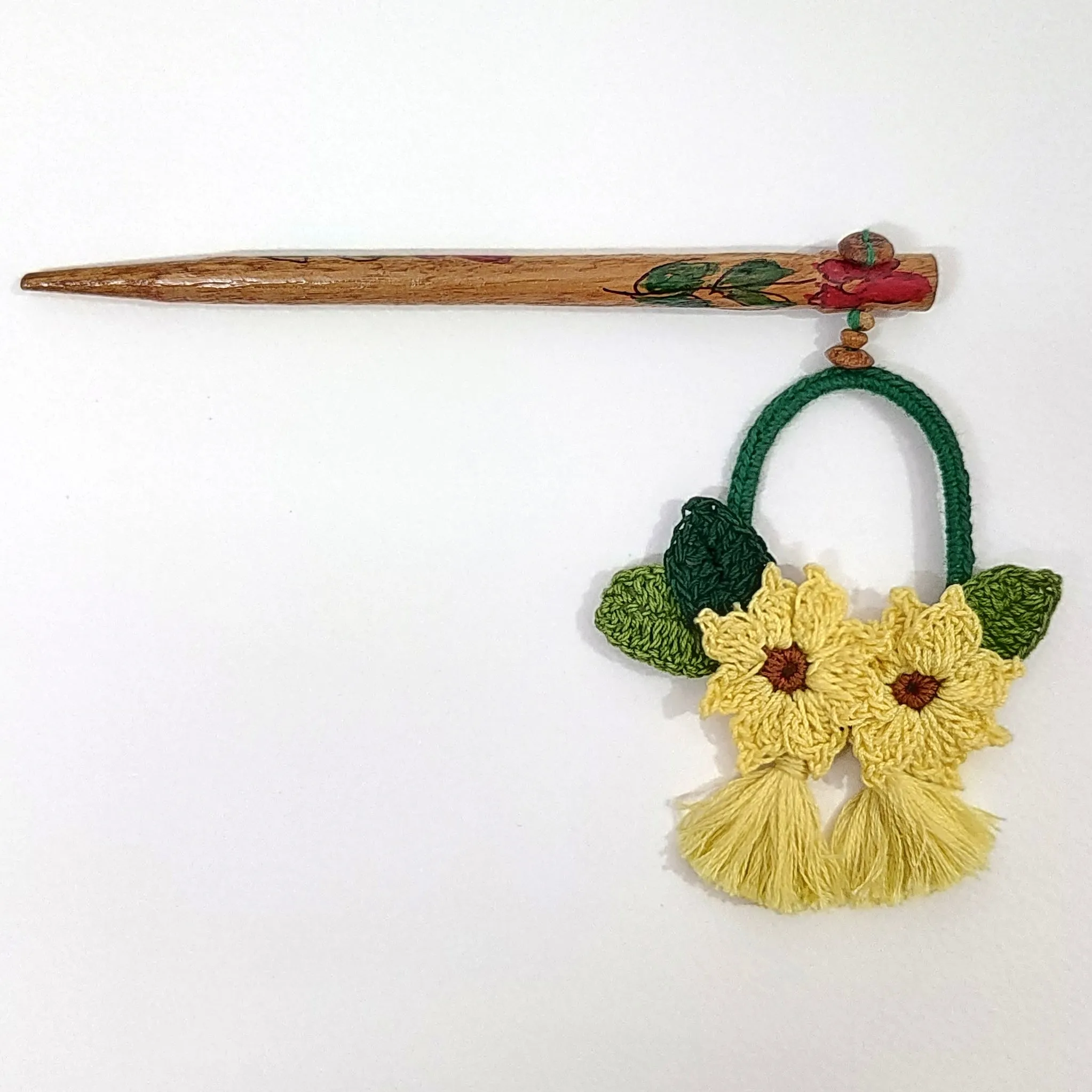 Wooden Hair Stick Sunflower Yellow And Green